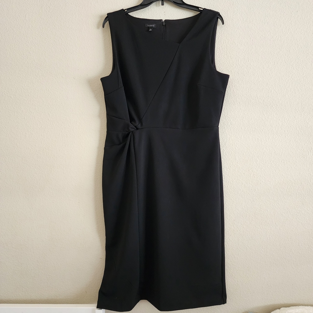 Talbots Black Asymmetric Twist Front Sheath Dress Size 12 NWT